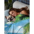 thumbnail image 3 of Beach Ocean Waves Full Size Flat Sheet, Wrinkleproof & Fadeproof Cooling Flat Bed Sheet Only, Summer Tropical Palm Tree Leaves Breathable Soft Bedding Top Sheets 81 x 96 Inches, 3 of 8