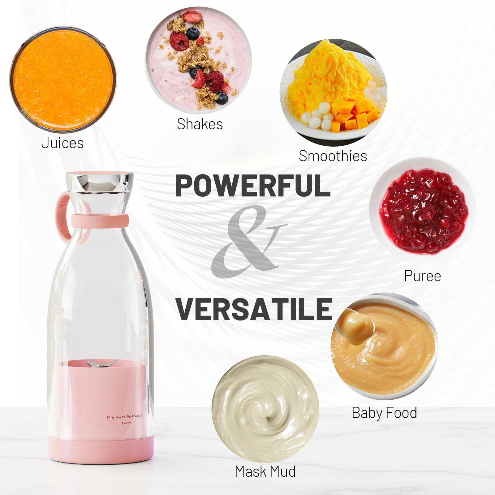 Portable Blender for Shakes and Smoothies with 11.83 Oz Travel Cup and Lid,Durable Stainless Steel Blades for Juice Blending Performance, Black
