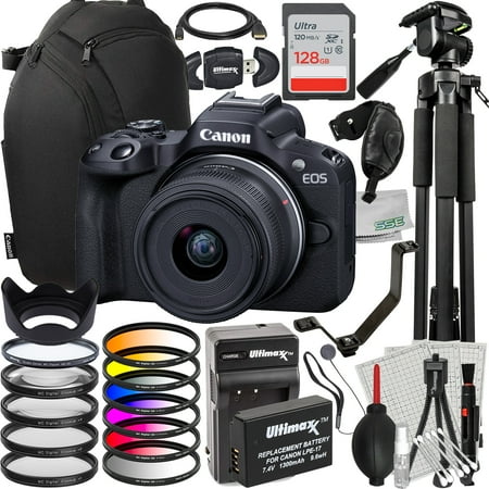 Ultimaxx Advanced Canon EOS R50 Mirrorless Camera w/ 18-45mm Lens Bundle - Includes: 128GB Ultra SDXC, Spare Battery, Protective UV Filter & Much More (37pc Bundle)
