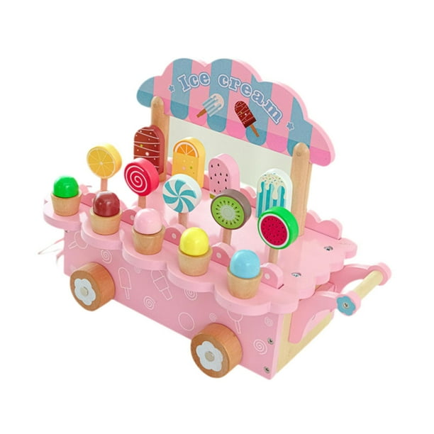 Juego de helado de madera, juguete de cocina, juego de rol, juguetes educativos tempranos rosa
