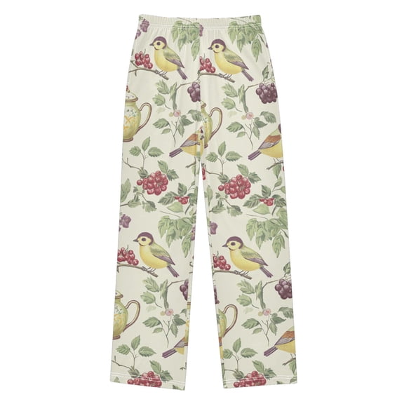 FORMRS Kids Pajama Pants with Pockets Size 6-8Y Boys Lounge Sleep Bottoms, Purple Birds Teapots