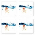 thumbnail image 1 of Fish Coaster Set of 4, Goldfish Swimming Under Surface of Clear Water Fishbowl Liquid Motion Abstract Style, Square Hardboard Gloss Coasters, Standard Size, Blue Orange, by Ambesonne, 1 of 2