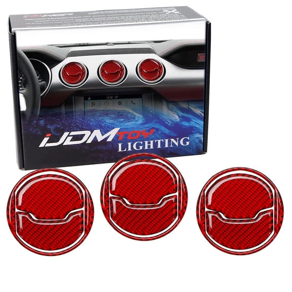 3-Set Red Carbon Fiber Overlay Trims For 2015-2023 Ford Mustang Center Dashboard AC Vent Cover Decoration
