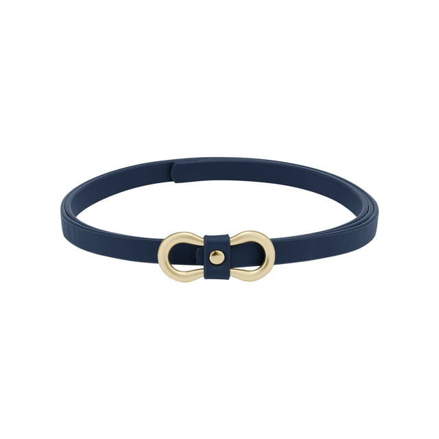 Cinturones delgados extra finos para mujeres INSPIRE CHIC, cinturón sin agujeros con hebilla dorada en forma de 8 para vestidos, abrigos y jeans 40.9x0.4" azul oscuro