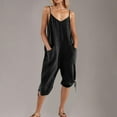 thumbnail image 2 of QATAINLAV Womens Linen Capri Jumpsuits Spaghetti Straps V Neck Cinch Bottom Rompers Casual Loose Fit Onesie Pant Cropped Overalls with Pockets Black M Weekly Prime, 2 of 7