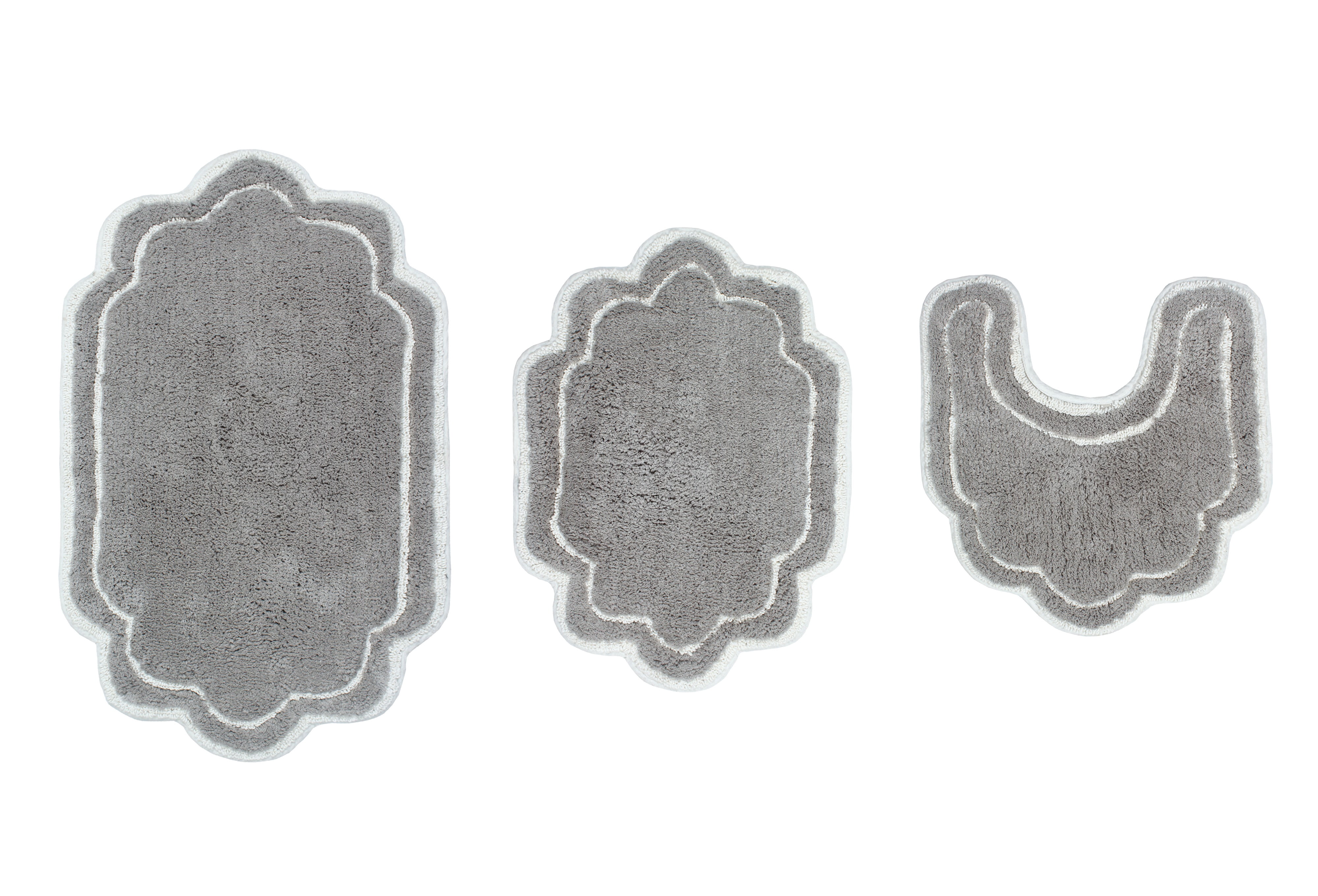 Home Weavers Allure Collection 100% Cotton Non-Slip Bathroom Rug Set Machine Washable Bathroom Rug-17"x24", Bath Rug- 21"x34", U Shaped Contour- 20"x20", Gray Color 3 Piece Bath Rug set
