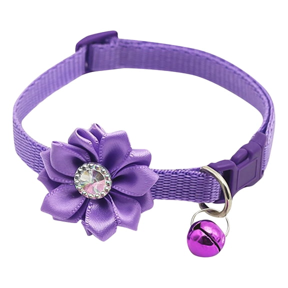 Small Dog Collar with Flower, Puppy Collar for Girl Dog Collars for Small Dogs Cute Dog Collar with Bell, Adjustable Length Purple