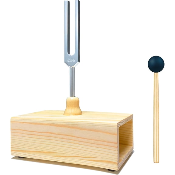 528 Hz Tuning Fork with Resonance Box, Aluminum Alloy, Wooden Speaker, Ideal for Sound Healing, SPA Aromatherapy, Tuning Fork Resonance Teaching, Hearing Tests, Meditation etc.