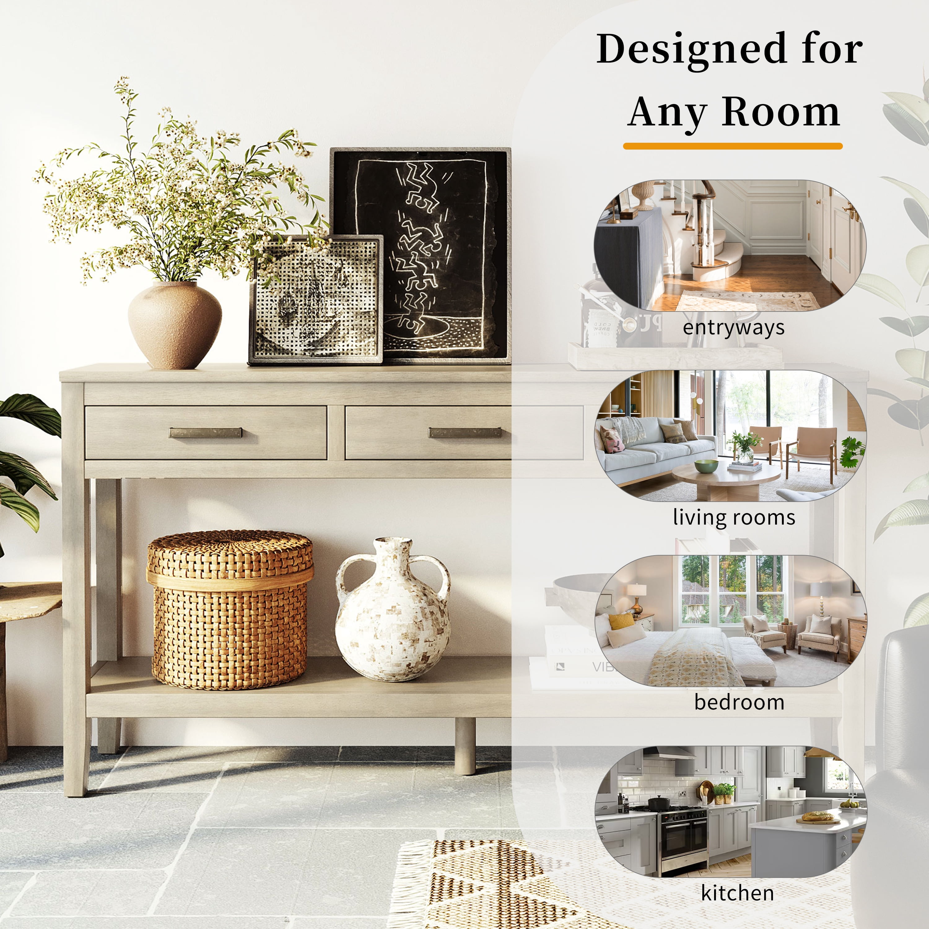 EUROCO 59.1" Longer Console Table, Narrow Wood Sofa Table with 3 Drawers and Open Storage Shelf,2 Tier Behind Couch Table Entryway Table for Living Room,Entryway,Hallway,Gray