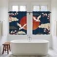 thumbnail image 4 of Japanese Style Kitchen Curtain for Berdoom Living Room Cafe 45 Inch Length, Modern Cranes Cherry Flower Wave Navy Blue Tiers Curtains Light Filtering Drapes Window Treatment 2 Panels 52"Wx45"L, 4 of 8