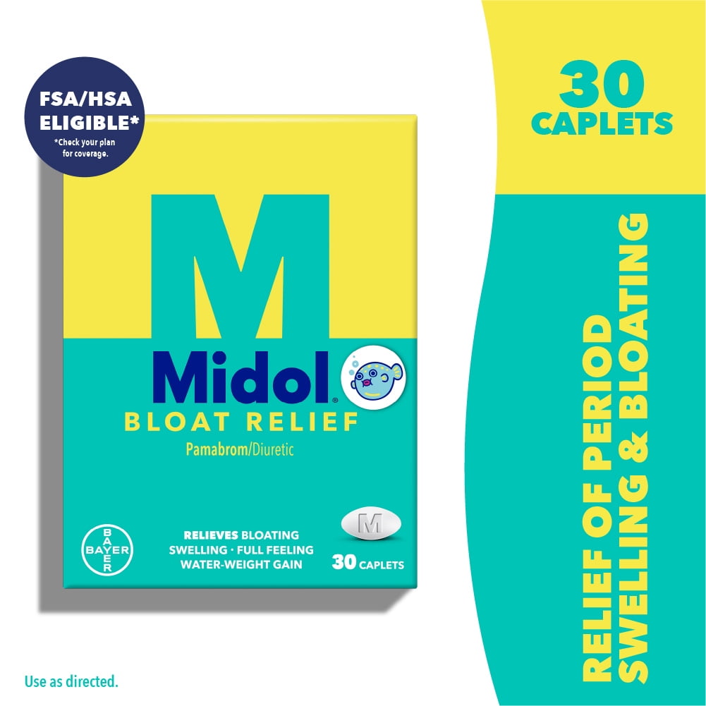 (3 pack) Midol Bloat Relief, Bloating Relief Caplets, 30 Count