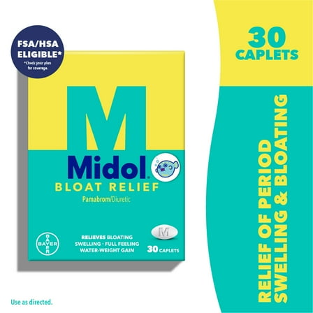 Midol Bloat Relief, Bloating Relief Caplets, 30 Count