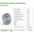 thumbnail image 2 of EEMB LIR2032H Rechargeable Battery with 4PCS 3.7V Lithium-ion Coin Button Cell Batteries 70mAh Can Replace ML2032 for Car Remote Key Fob Watch(4), 2 of 8