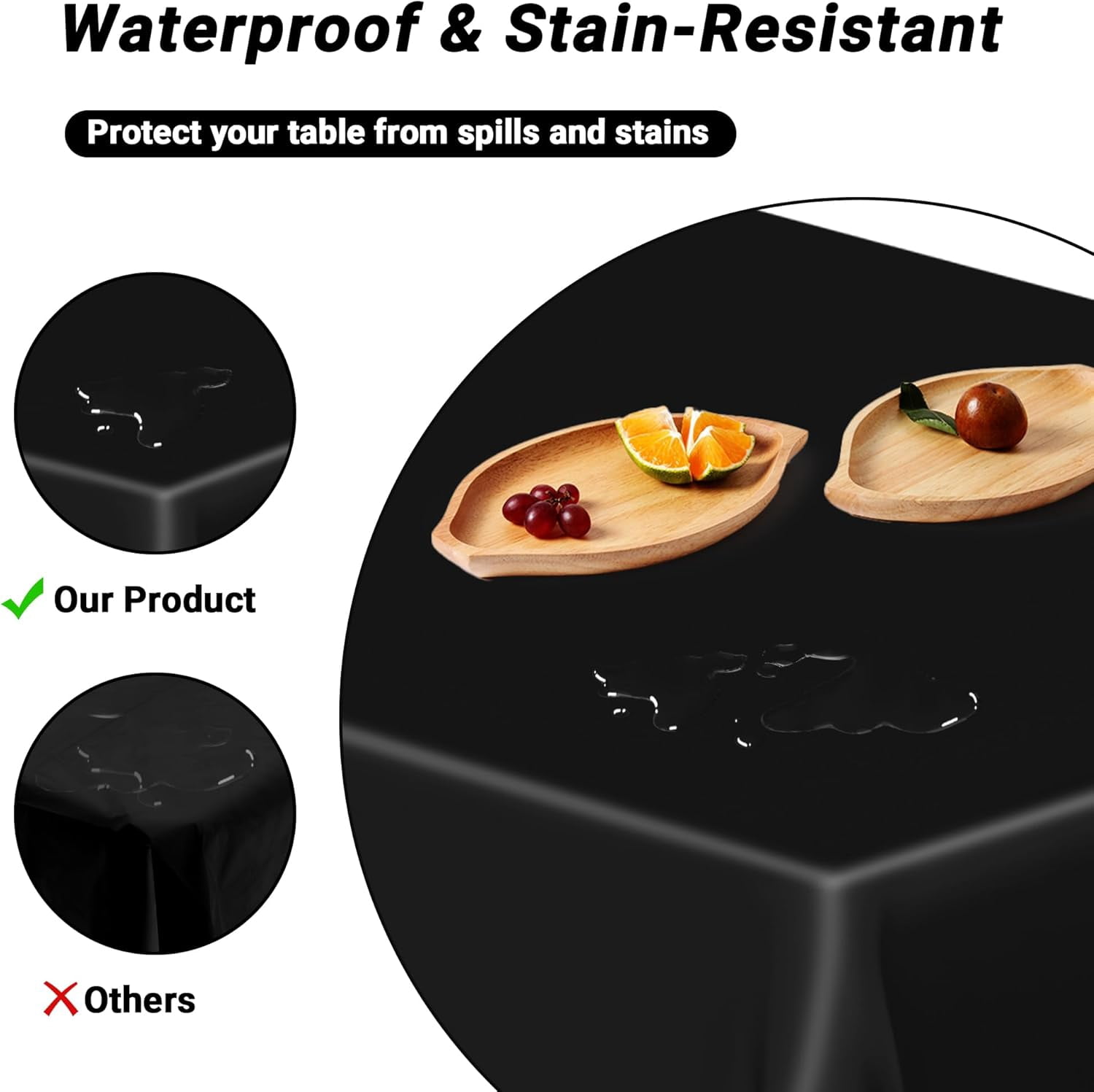 2 Pack Black Waterproof Plastic Table Cloths 54x108in Indoor Outdoor Use