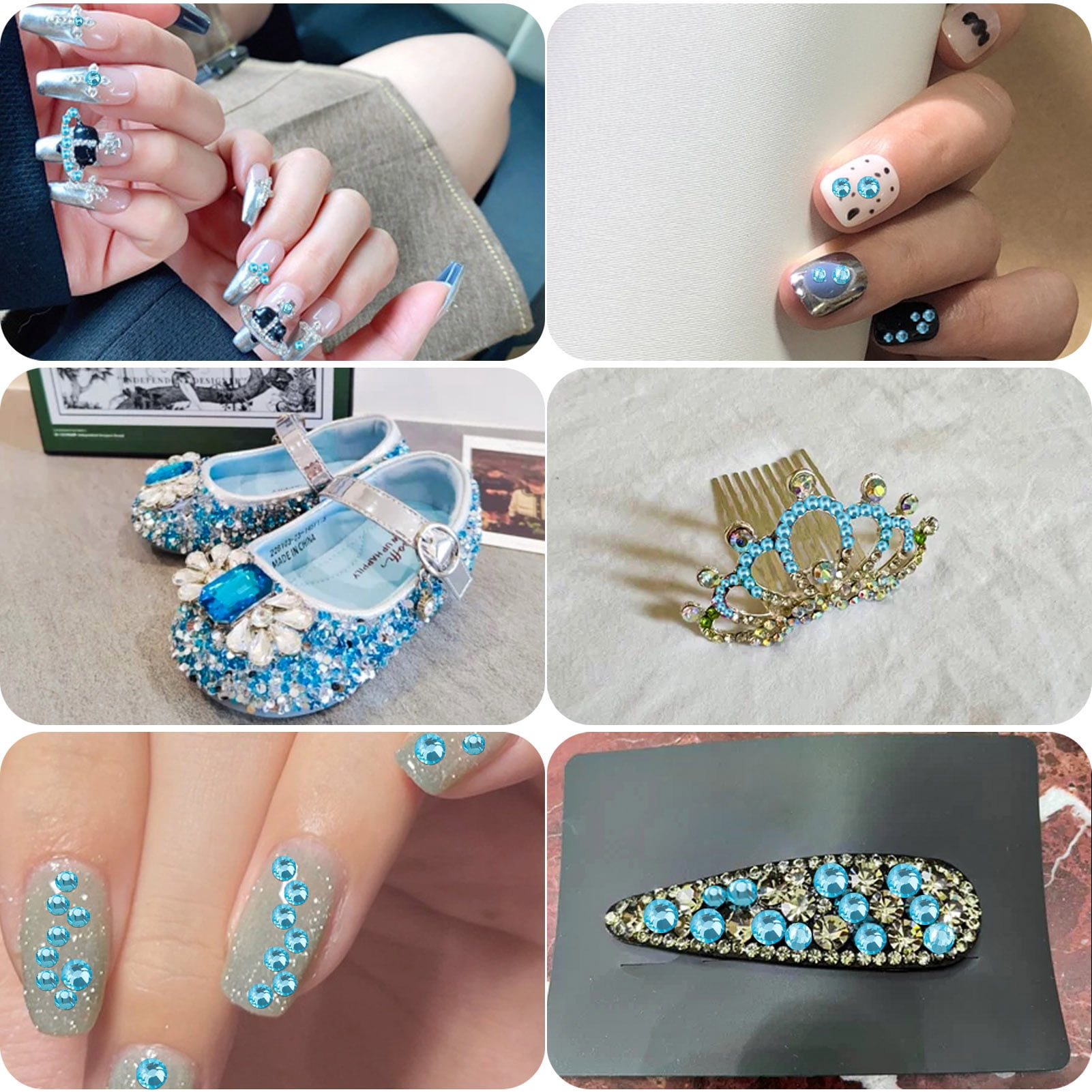 Beadsland 8300PCS Flatback Rhinestones 10 Sizes with Wax Pencil and Tweezer Kit, SS3-SS30, Aquamarine