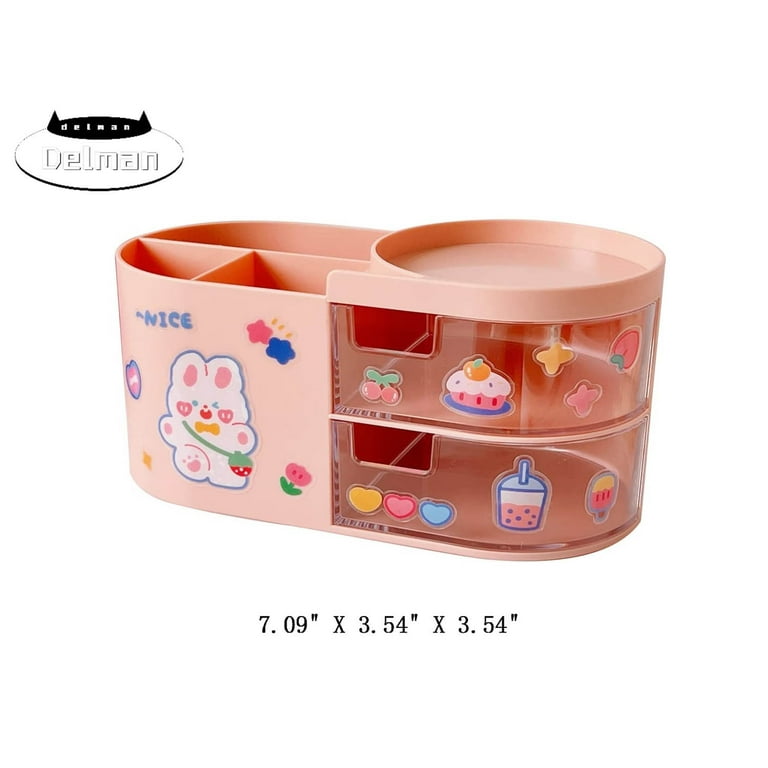  Kawaii Desk Organizer with Drawers for Teen Girls Cute Kawaii  Desk Organizer with Stickers DIY Fun School Supplies Stationery Makeup  Accessories Organization and Storage Dorm Bedroom (8.7x4.5x3.6 inches,  White) : Office