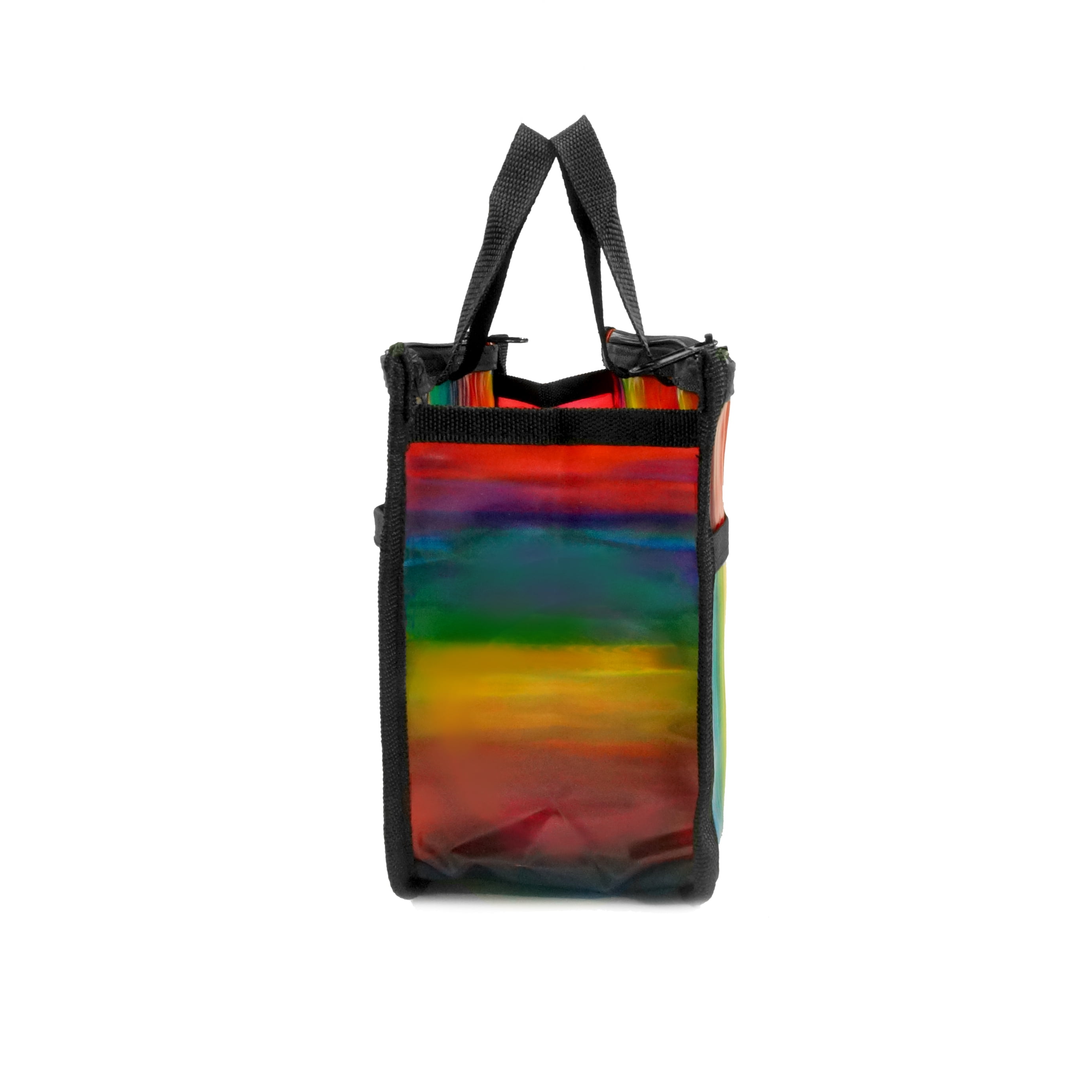 5 Pack Clear Rainbow Handbag Organizer See Through Cosmetic Badget Insert Purse Organizer Transparent Travel Pouch Liner Shaving Toiletry Bag with black handle