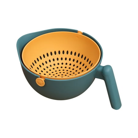 

PeiBai Double Layer Basket Vegetable and Fruit Basket Blue Wash Vegetable Basket Kitchen Filter Blue Belt Handle Basket