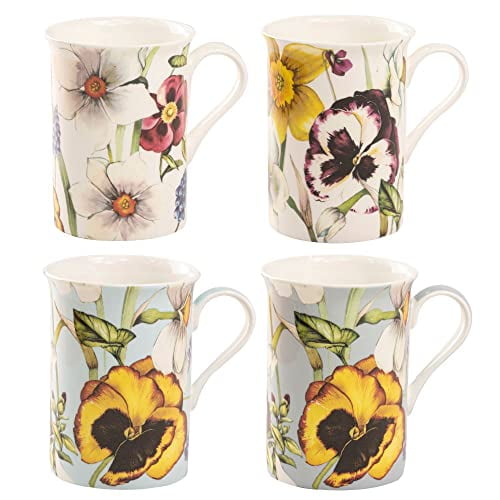 Gracie Bone China Orchid Bloom Mug 10-Ounce (Set of 4)