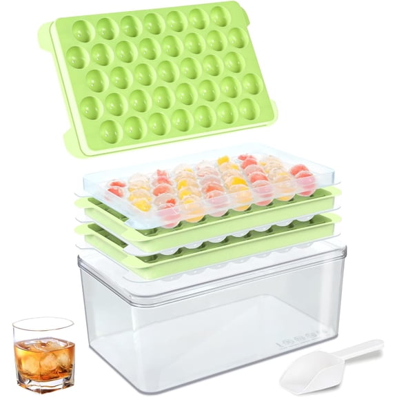 Ice Cube Tray, 3 Packs Round Ice Cube Trays for Freezer, Easy-Release 1 IN X 111 Pcs Ice Ball Maker Mold with Removable Lid and Bin Making Ice Balls for Tea Coffee Cocktail Whiskey (Green)