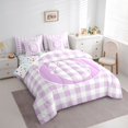 thumbnail image 2 of Catabedysis Purple Bows Letter Print 7 Pieces Full Size Bedding Sets,Geometric Plaid Monogrammed O Full Size Bed in a Bag,Colorful Stars Reversible For Girls, 2 of 7