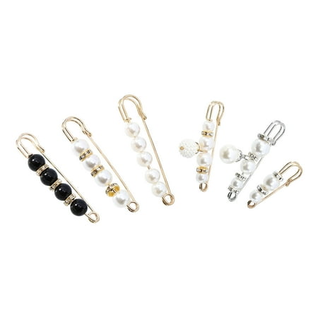 6pcs Scarf Brooch Pin Clothing Jewelry Pearl Waist Pants Extender Safety