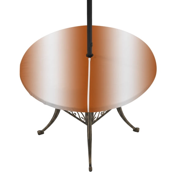 Burnt Orange Ombre Round Outdoor Tablecloth with Umbrella Hole Zipper, Abstract Art Modern Orange Gradient Elastic Fitted Table Cover, Waterproof Table Cloth for Patio Picnic Party Fits 36"-44"