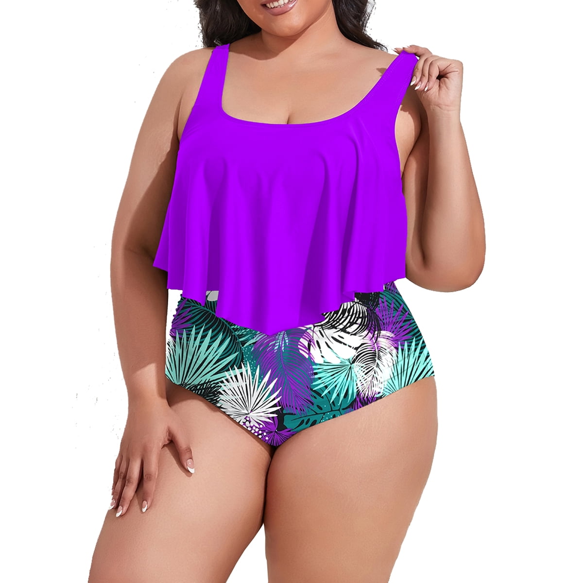 TOPIO Women Swimsuit Plus Size Swimsuit High Waisted Two Piece Flounce