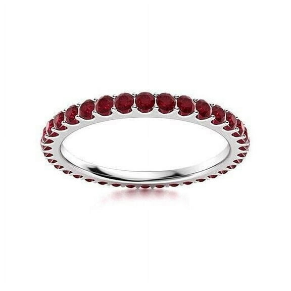 Ruby Brilliant-Cut Round 2 mm Minimilist Full Eternity Band Ring 925 Sterling Silver Gemstone Jewelry For Women Gift