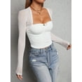thumbnail image 6 of Michellecmm Women Fitted Crop Tops Cutout Mesh Long Sleeve Shirt Casual Pullover for Club Streetwear Aesthetic Grunge Clothes, 6 of 7