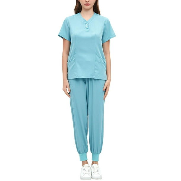 Conjunto médico de enfermería, ropa de trabajo de enfermera con múltiples bolsillos, Top profesional con cuello en V y XL