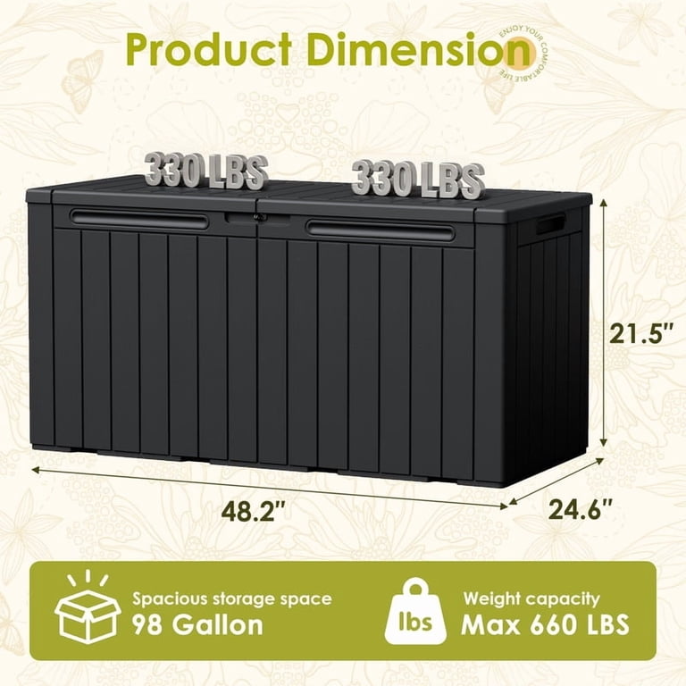 Homall 98-Gallon Resin Deck Box, Waterproof, Black photo 7