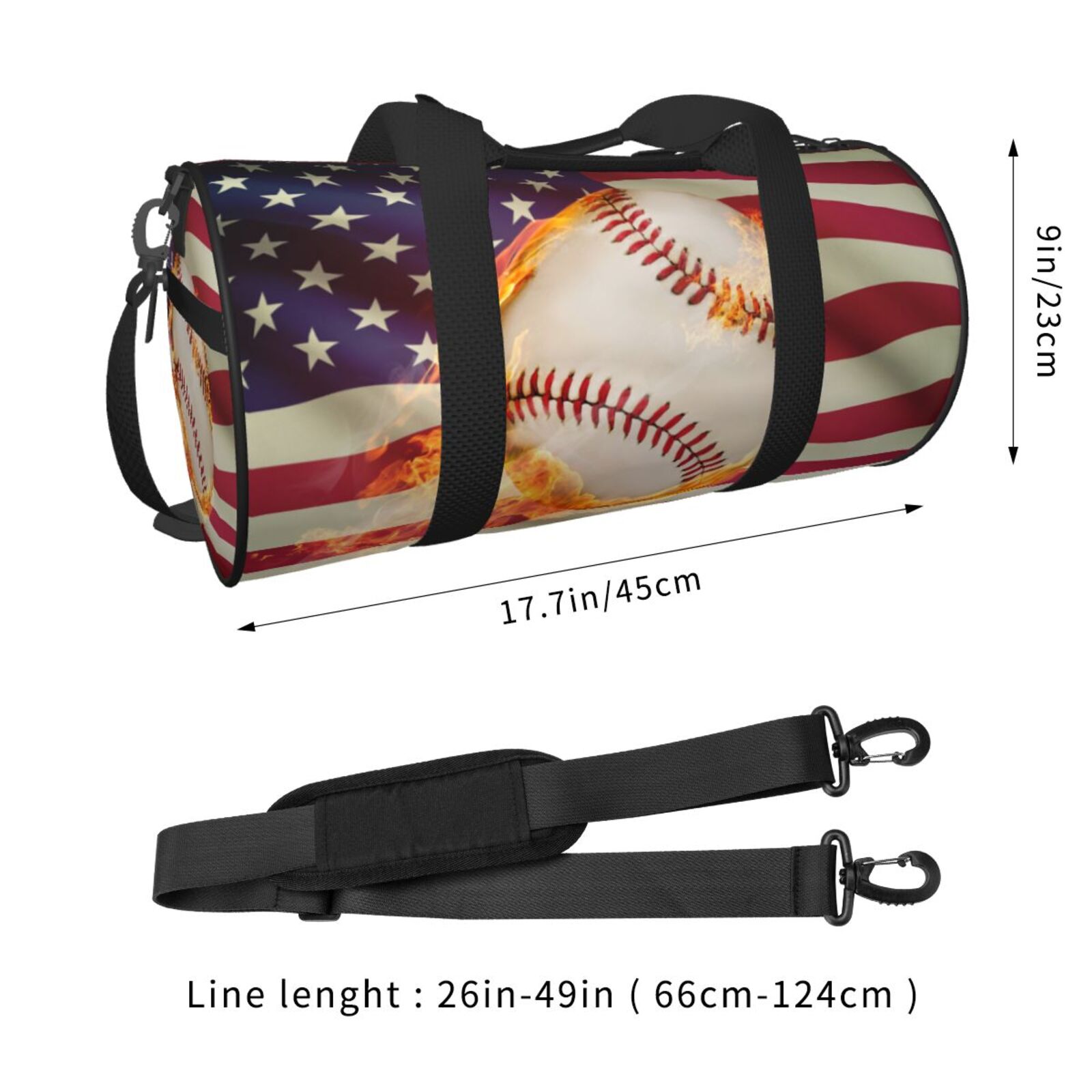 Vsdgher Baseball Ball With Flag 45L Foldable Duffel Bag, Sports Gym Bag,Overnight Bag, Portable Weekender Bag for Airplanes