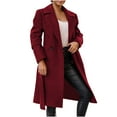 thumbnail image 2 of jsaierl Women Trench Coat Long Sleeve Pea Coat Open Front One Button Wool Blend Solid Long Jacket Overcoat Outwear, 2 of 9