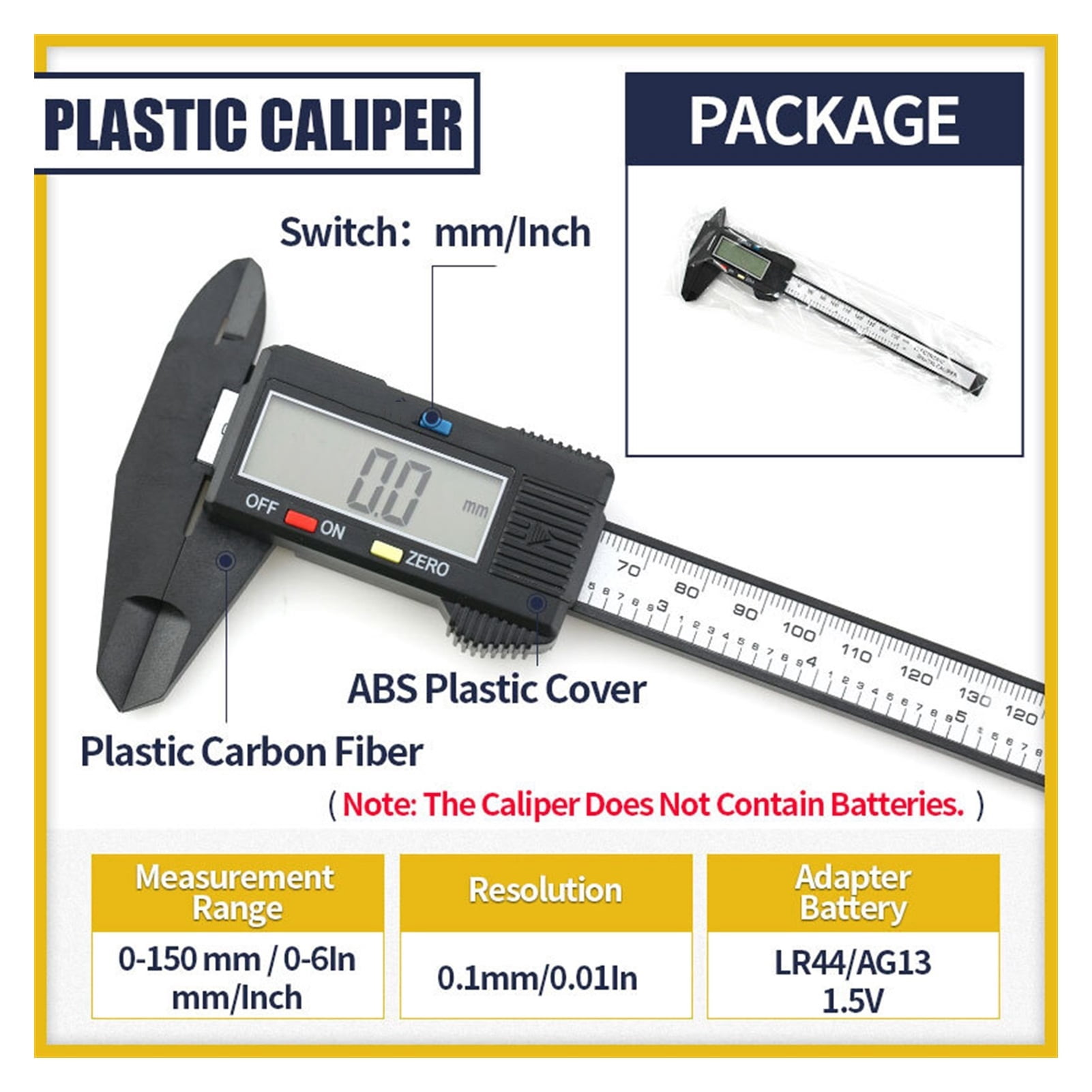 Electronic Digital Caliper Carbon Fibre Vernier Calipers Plastic Gauge LCD Micrometer Ruler Measuring Tools Instrument 150mm/6In