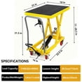 thumbnail image 4 of GARVEE Hydraulic Lift Table Cart 1100 lbs Manual Single Scissor Lift Table with 4 Wheels and Non-Slip Pad for Material Handling and Transportation,Yellow, 4 of 6