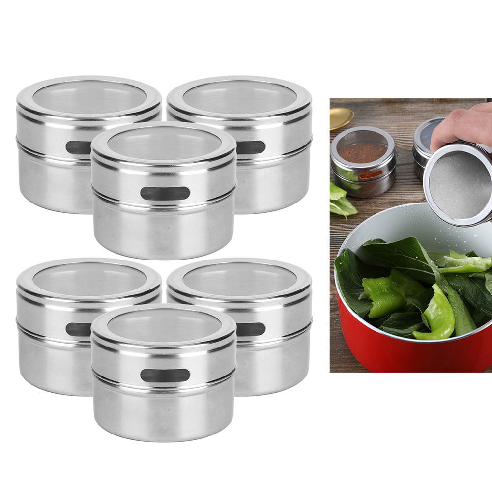 6Pcs Stainless Steel Seasoning Box Spice Jars Tins Condiment Storage Container