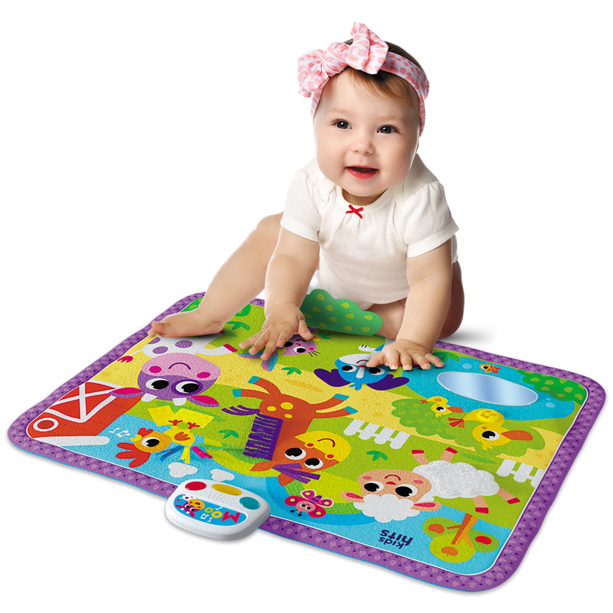 Kids Hits: Touch & Play Mat - Farm Friends - 31.5x23.6" Sensory Floor Pad, Lights-Animal Sounds-Songs Module, Tactile Learning Toy, Baby-Toddler 6Mo+