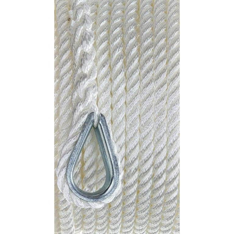 Seachoice Anchor Line Rope, 3-Strand Twisted, White, Nylon, 3/8 In