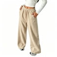 thumbnail image 4 of ZHOGXU Classic Solid Color Elastic Waist Drawstring Wide Leg Jogger Kids Girls Pants With Pocket Back To School Wear, 4 of 4