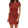 thumbnail image 2 of DPTALR Robe d'Été Décontractée pour Femmes Couleur Unie Manches Courtes Col Rond Ajustée, 2 of 6