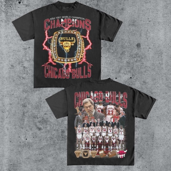 Double Sided Vintage 90s CHICAGOO BULLSS 1991 CHAMPIONS Shirt Retro Classic Graphic Tee Bootleg Bestseller Unisex Sport Gift