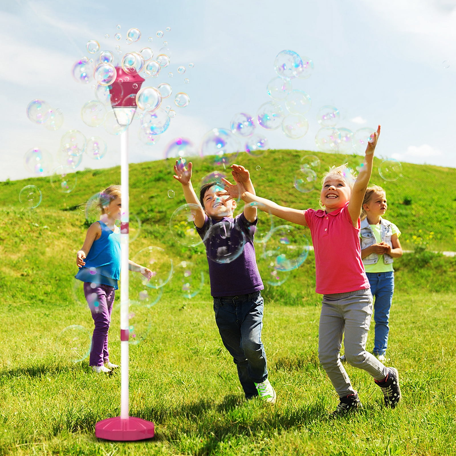 Bubble Machine Stand,Bubble Machine Battery Operated,Torch Bubble Machine, Bubble Machine Automatic Bubble Blower Plug-In, Outdoor Battery Operated Bubble Maker Machine With Lights And Music Red