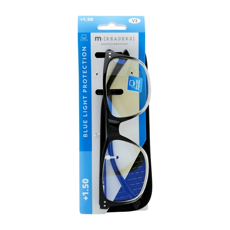 M+ Readers Vincent Black Blue Light Glasses +1.50 with Case HSA