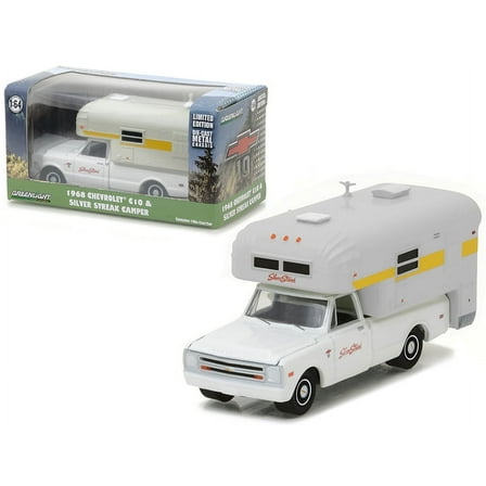 1968 Chevrolet C10 with Silver Streak Camper Hobby Exclusive 1/64 Diecast Model Car by Greenlight