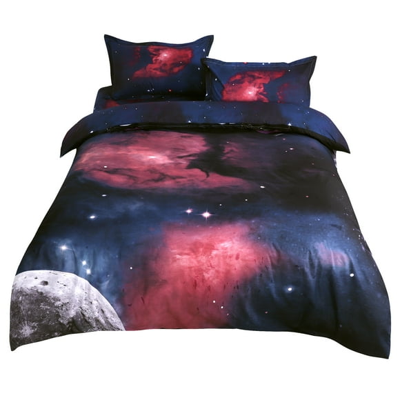 PiccoCasa Juego de Ropa de Cama de Galaxia de 4 Piezas para Cama de Tamaño Twin, Fucsia