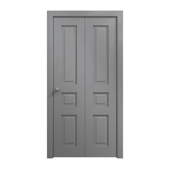 Sliding Closet Bi-fold Doors 36 x 80 inches | Ego 5012 Painted Grey Oak | Sturdy Tracks Moldings Trims Hardware Set | Wood Solid Bedroom Wardrobe Doors