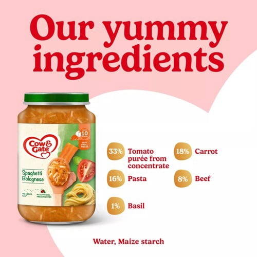 Cow & Gate Spaghetti Bolognese Baby Food Meal Jar 10+ Months 200g, British Import (Pack of 2)