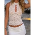 thumbnail image 2 of Women Y2K Coquette Lace Tank Top Sleeveless Sheer Floral Cutout High Neck Slim Crop Going Out Top Party Clubwear, 2 of 7