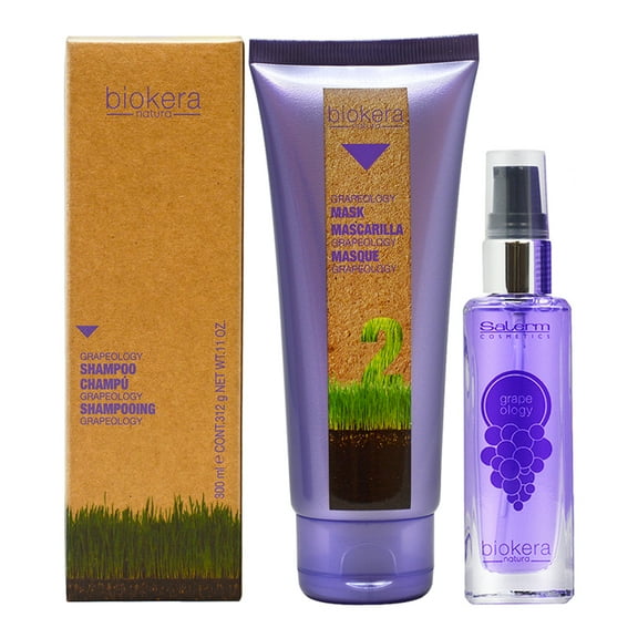 Salerm Biokera Grapeology Shampoo 11oz   Mask 6.9oz   Grapeology 1.9oz